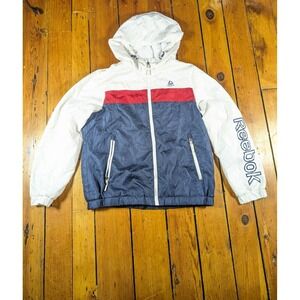 Vintage 90s Reebok Windbreaker Jacket L  Colorblock Hooded Full Zip